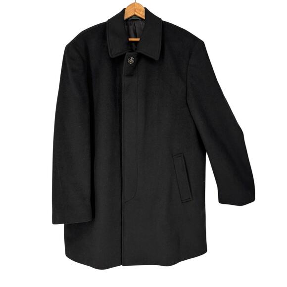 Ralph Lauren Mens Wool Blend Overcoat Size 48L Black Classic Button Front - Picture 1 of 10